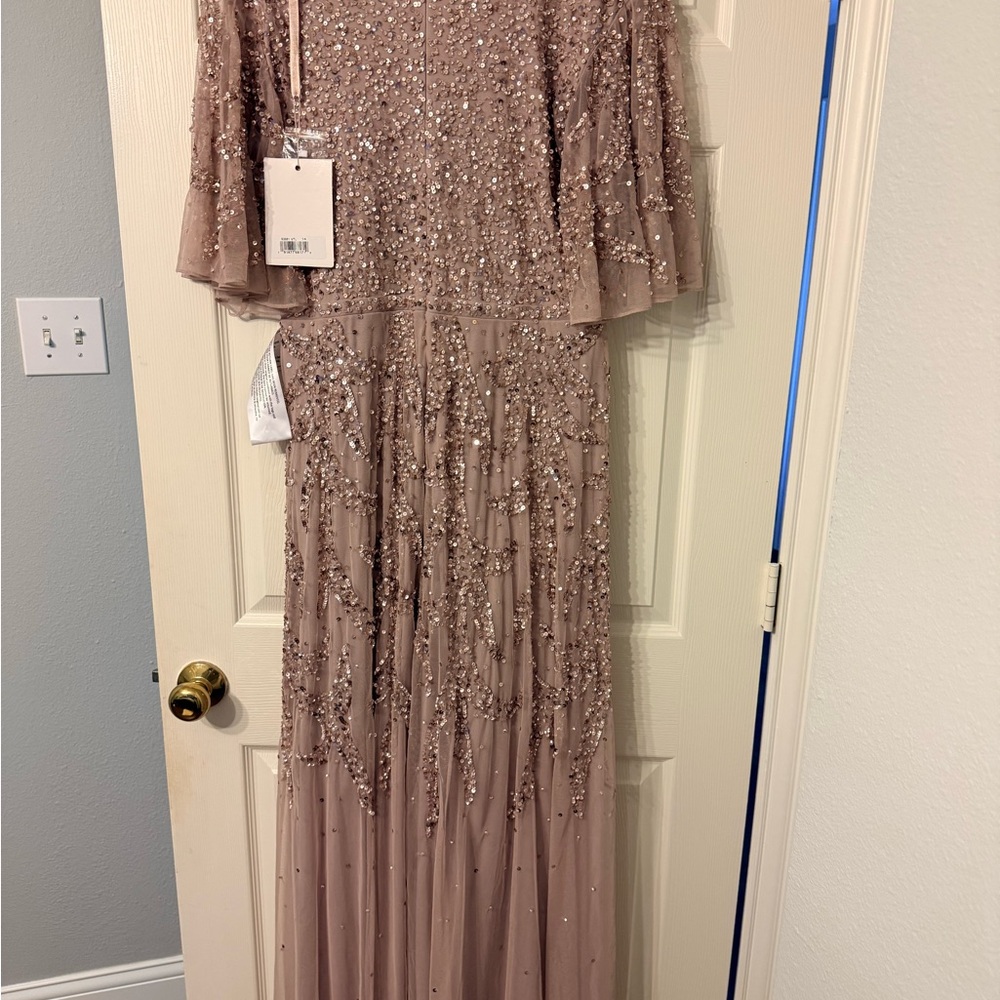 Mac Duggal Sequin Embellished Taupe Sheer Bodice Gown